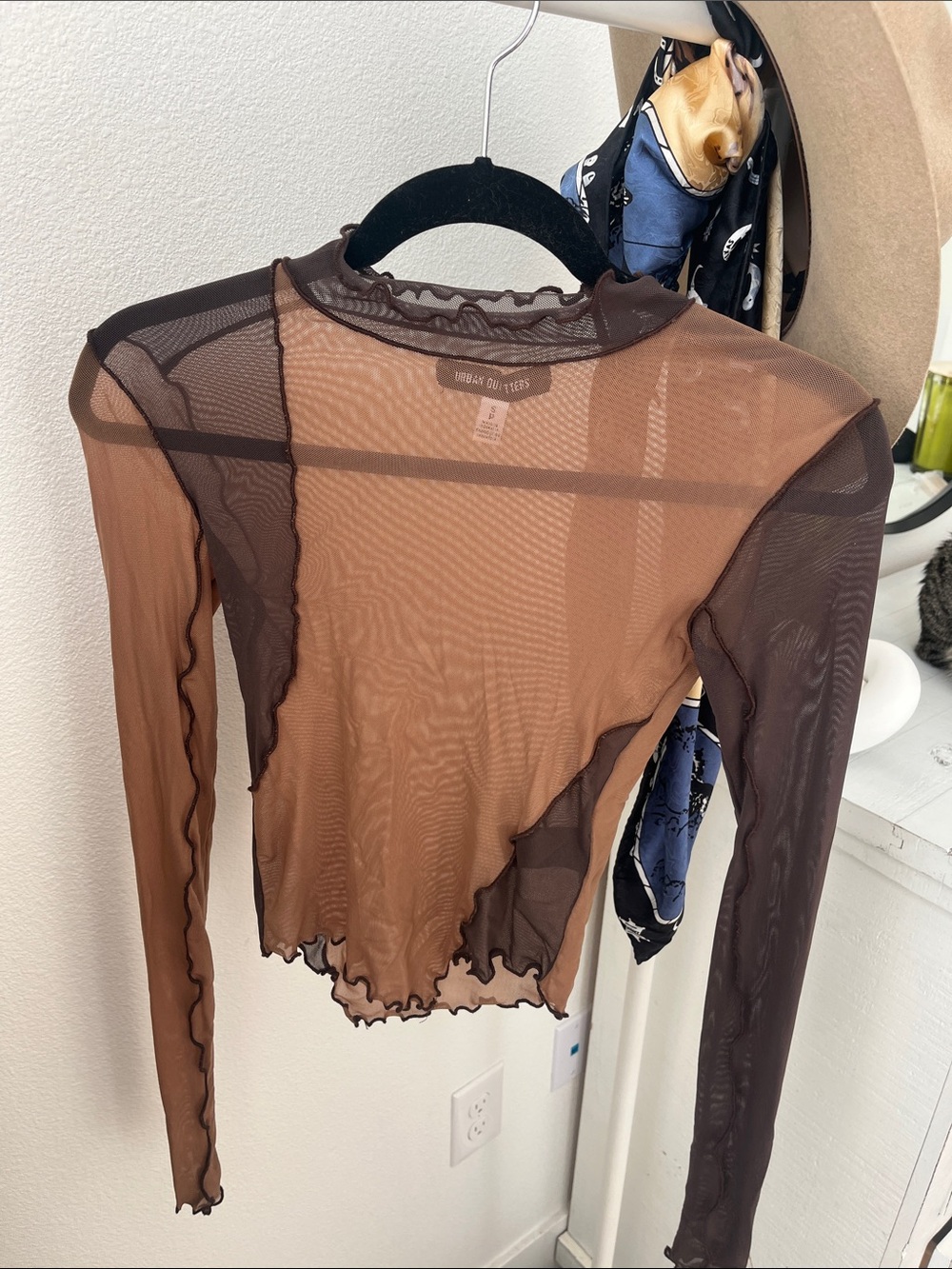Urban Outfitters Brown Sheer Colorblock Long Sleeve Mesh Top